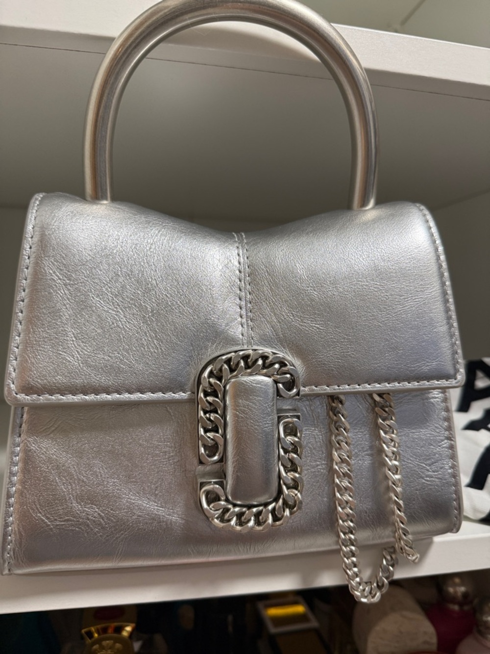 Marc Jacobs Silver Metallic Mini Top-Handle Shoulder Bag